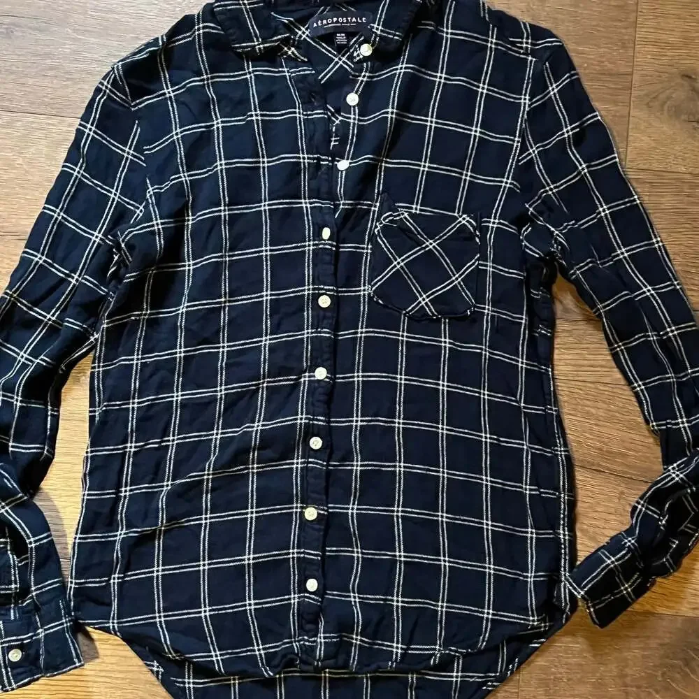 Aeropostale Blue and White Flannel Shirt - Picture 3 of 4